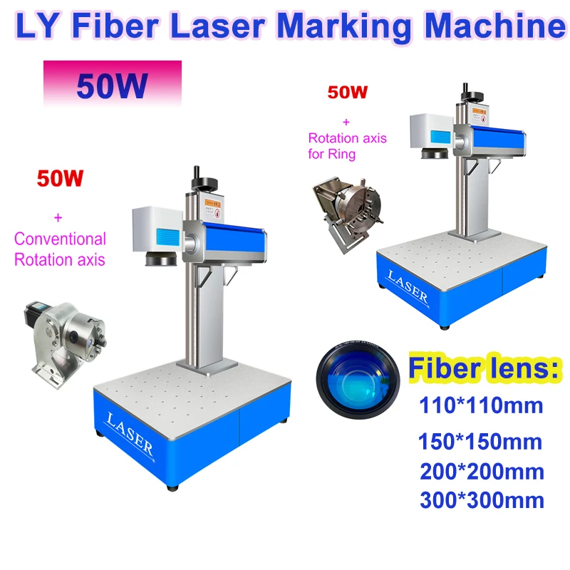 

50W Fiber Laser Marking Machine Raycus Stainless Steel Jewelry Engraver Metal Cutting Marker Ring Rotary Axis 220V 110V Optional