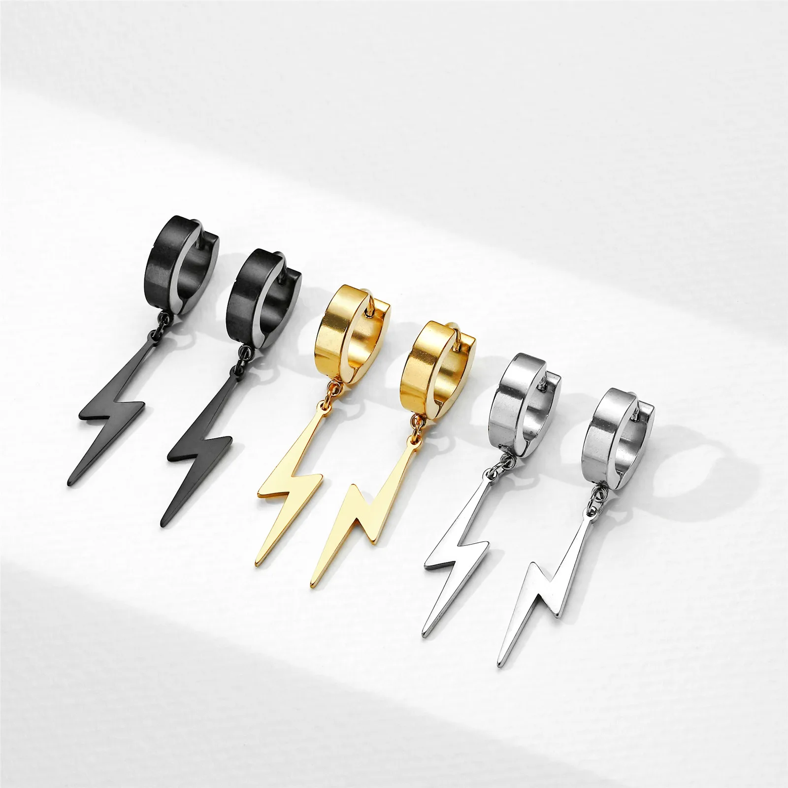 Skyrim Lightning Pendant Drop Earrings Women Men Stainless Steel Gold Color Hoop Earrings Hip Hop Punk Jewelry Birthday Gift hoop earrings drop earrings dangle earrings pendant earrings golden earrings ear loops jewelry
