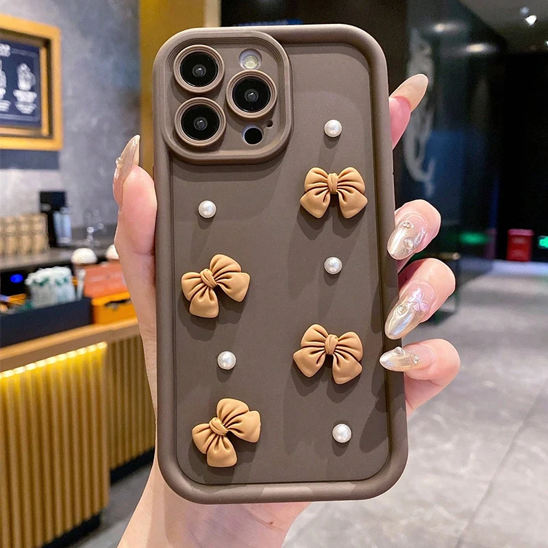 Elegant 3D Pearl Bow Soft Silicone Phone Case Cover