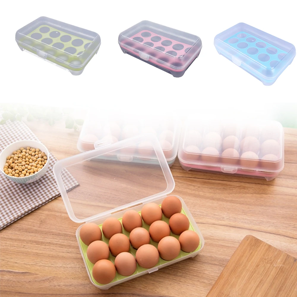 15 Grids Eggs Holder Food Storage Container Plastic Refrigerator Egg Storage Box 