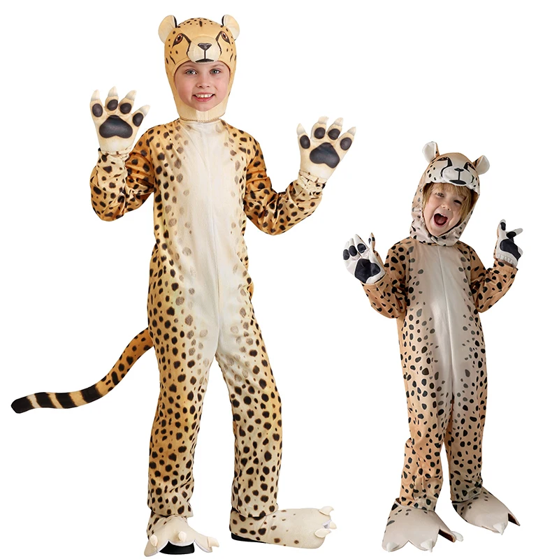 Costume di Halloween del leopardo del ragazzo animale della tuta