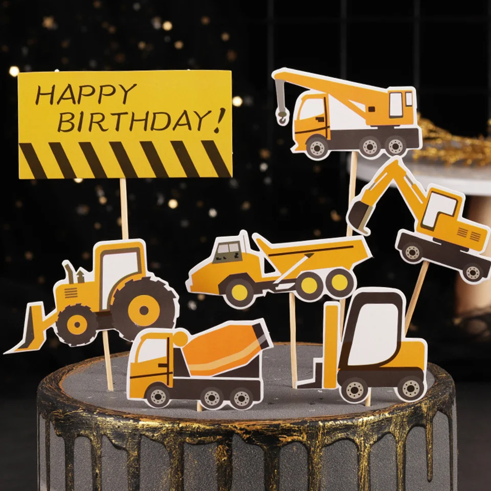 Geburtstags Gold Glitter Bulldozer 2 Cake Topper Cheer To