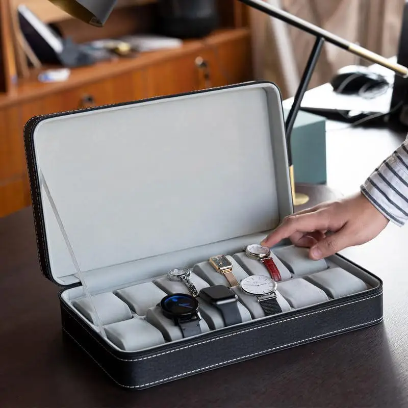 New 6/10/12 Girds Portable Watch Storage Boxes Organizer with Zipper Classic Style Multifunctional Watch Display Box