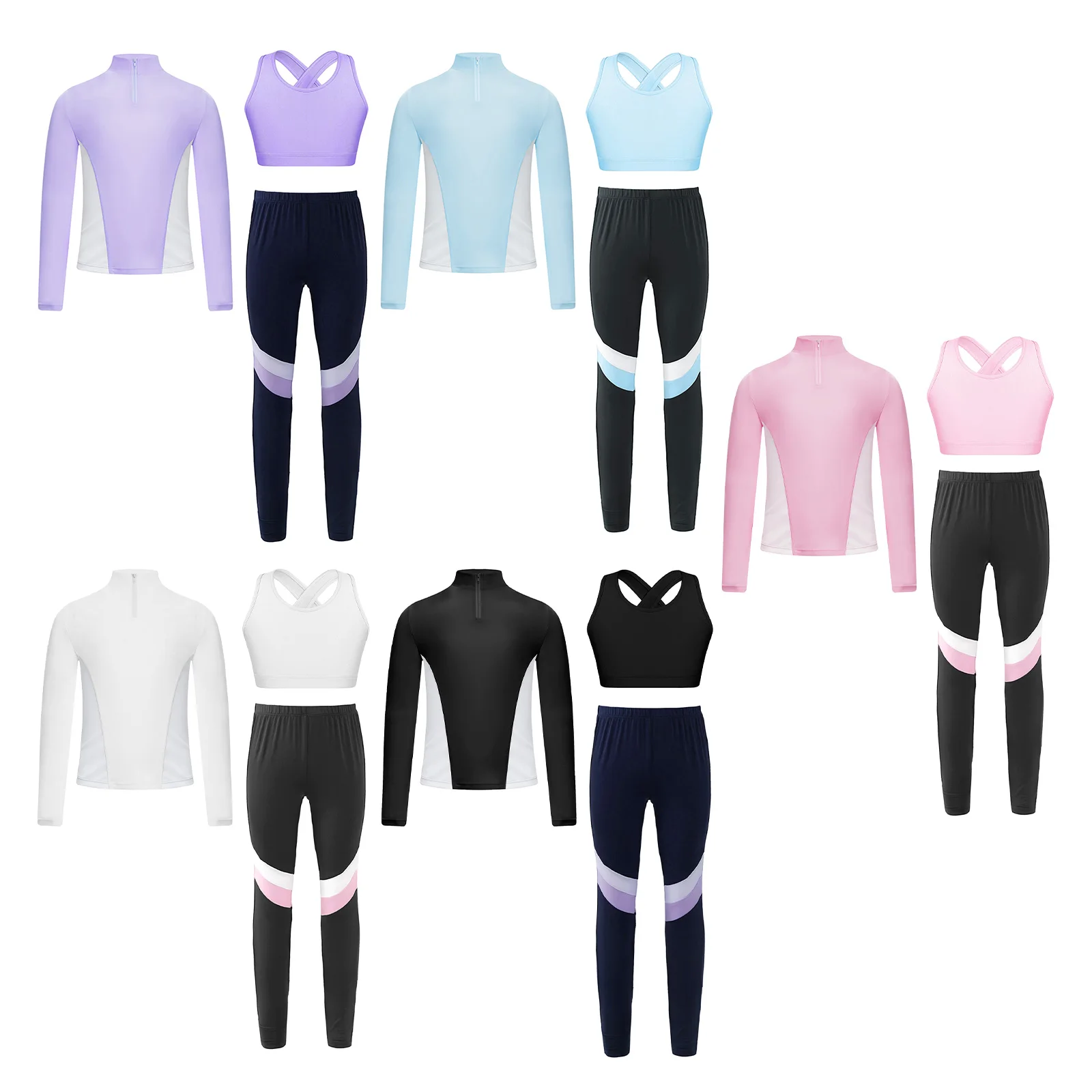 어린이 소녀 골프 테니스 운동복 스포츠 복장 긴 소매 티셔츠 조끼 레깅스 세트 운동 운동 요가 달리기