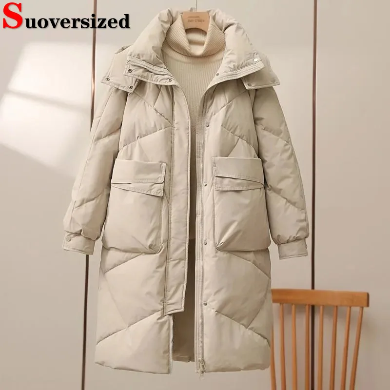 

Oversized 85kg Hooded Warm Parkas Winter Thicken Women Cotton Padded Jackets Casual Snow Wear Mid-length Windproof New Chaquetas