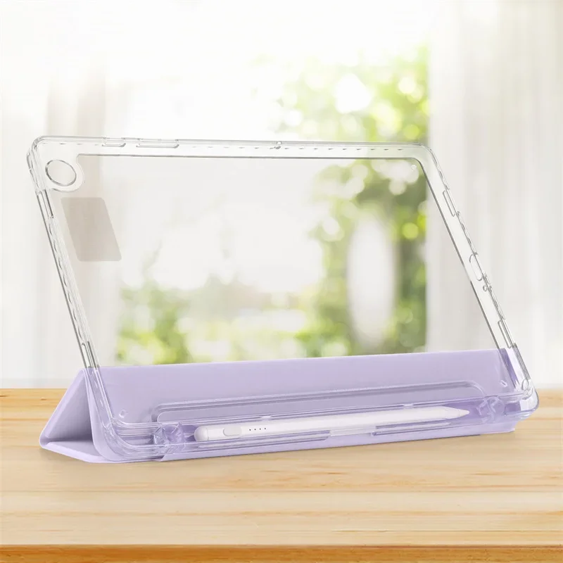 Acrylic Clear Back Hard Cover 11-Inch Tablet Case with Pen Holder and Trifold Stand