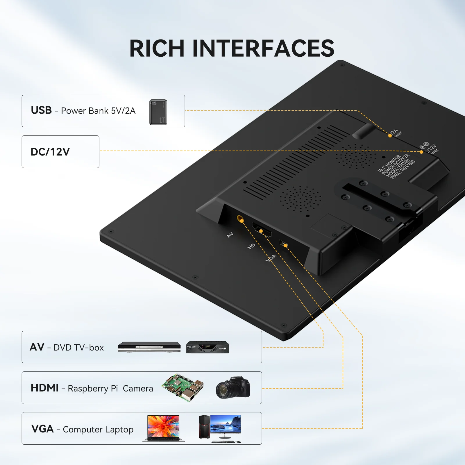 Eyoyo-monitor Hdmi com Botões Sensíveis ao Toque Alto-falante hd Controle Remoto Tela Ips dc 12v Alimentação Usb 10 1024x600 - Imagem 5