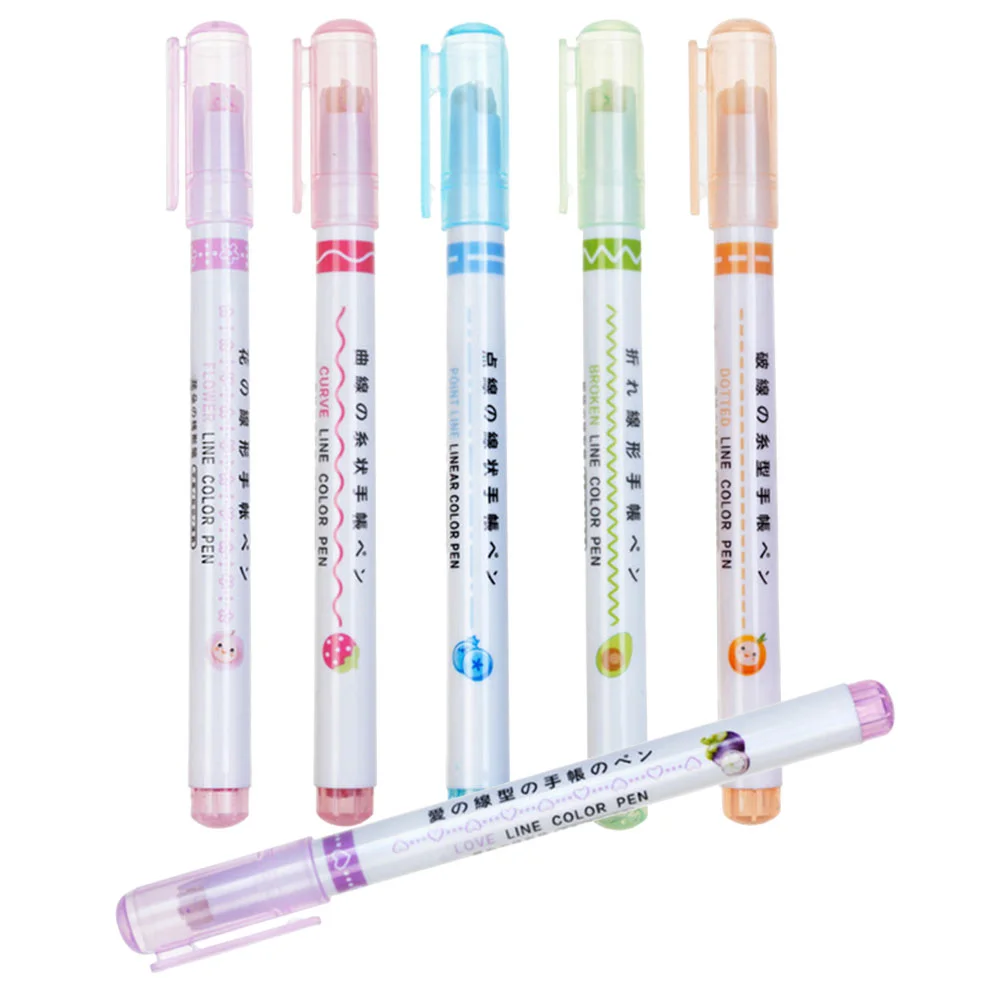 

6 Pcs Walker Linear Highlighter Pens Pattern Kawaii School Supplies Cute Highlighters