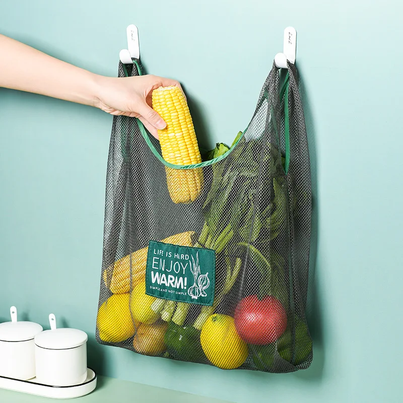 

Portable Reusable Mesh Tote Shopping Bag Kitchen Hanging Vegetable Fruit Storage Organizer Multi-function Hollow Beach Bags