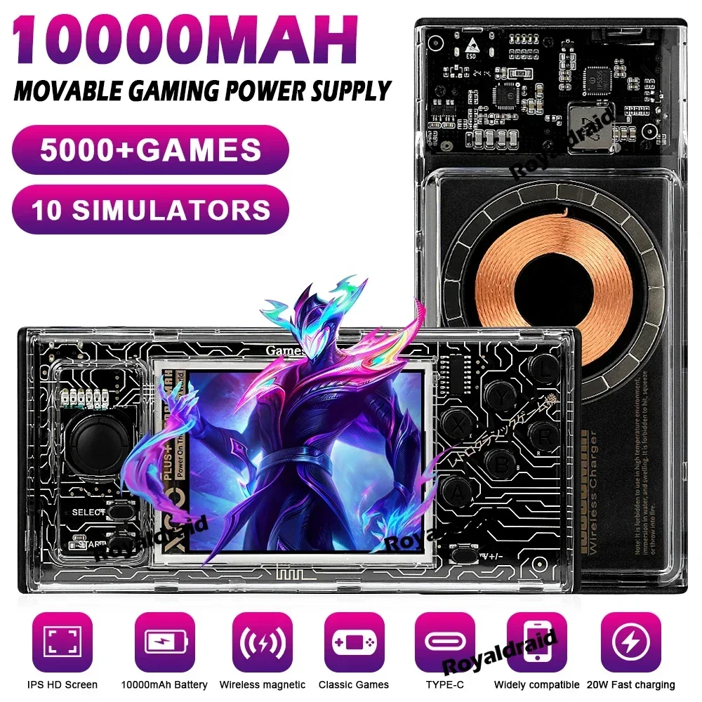 Novo Console de Jogo Portátil A10 com Power Bank Integrado de 10000mAh e Carregamento Rápido de 20W, Fonte de Energia Móvel com Carregamento Magnético Sem Fio