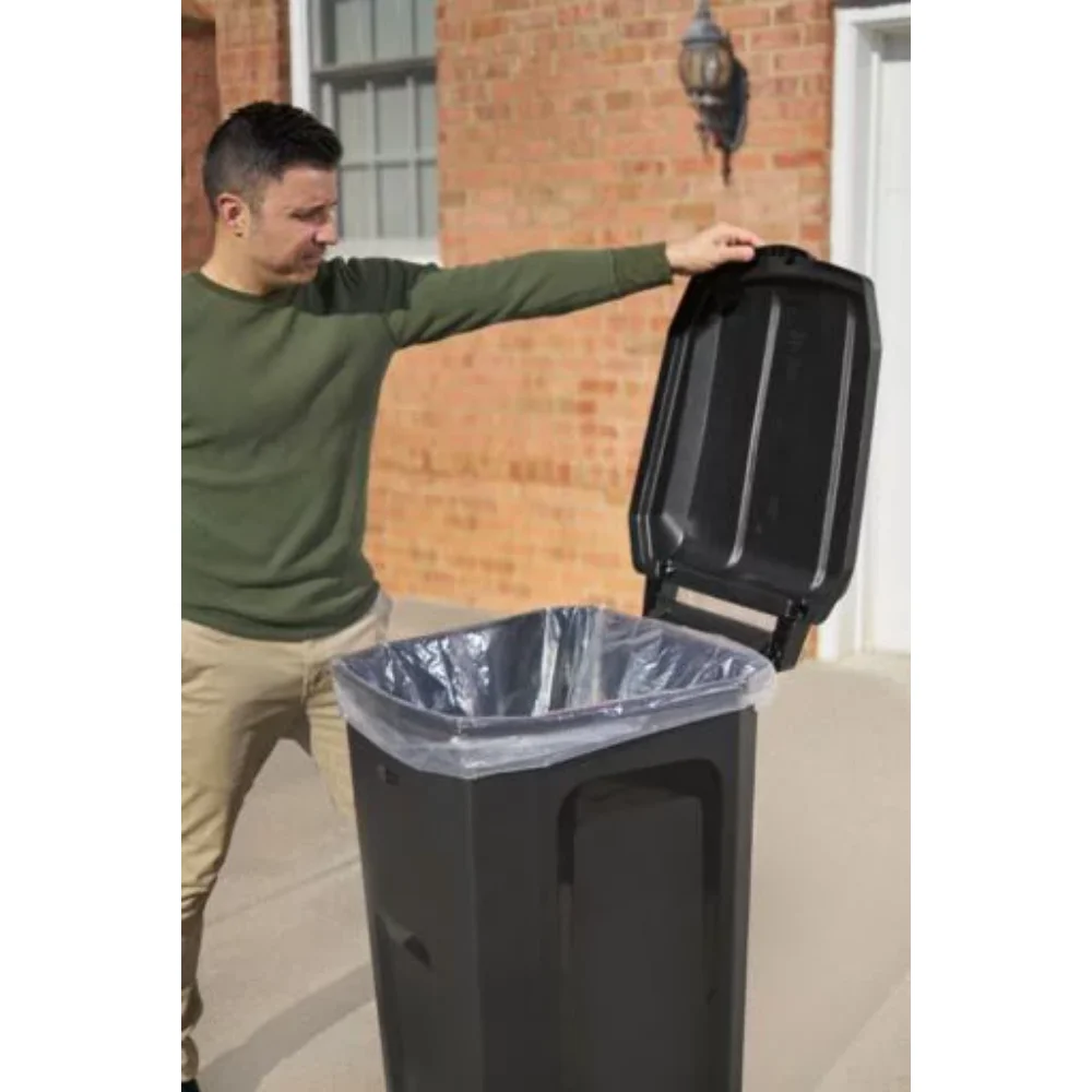 Rubbermaid Black Roughneck Wheeled Outdoor Trash Can With Lid, 32 Gallons