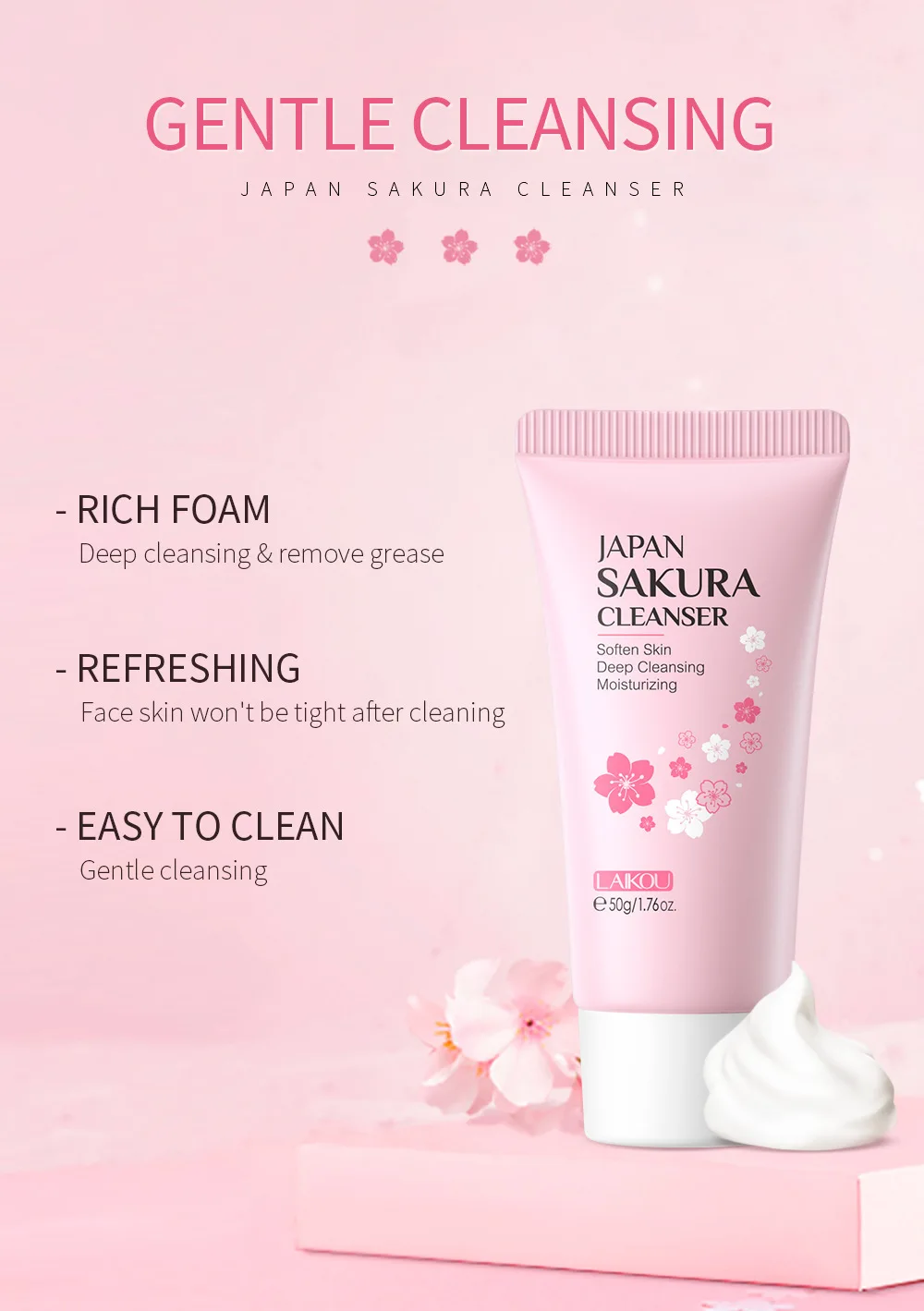LAIKOU  Facial Cleanser Foam Face Wash Remove Blackhead Moisturizing Shrink Pores Deep Cleaning Oil Control  Skin Care 50g 5