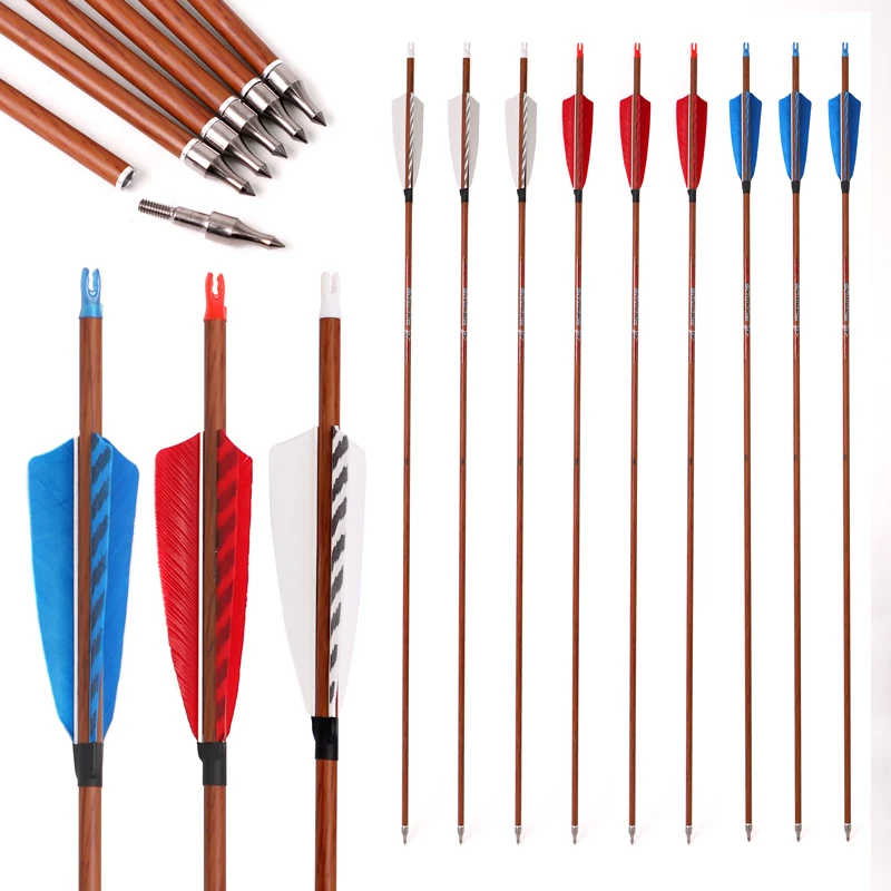 

6-12pc Archery Pure Carbon Arrows Spine 350 400 450 500 550 600 700 With 4" Natural Feather for Compound Recurve Bow Hunting