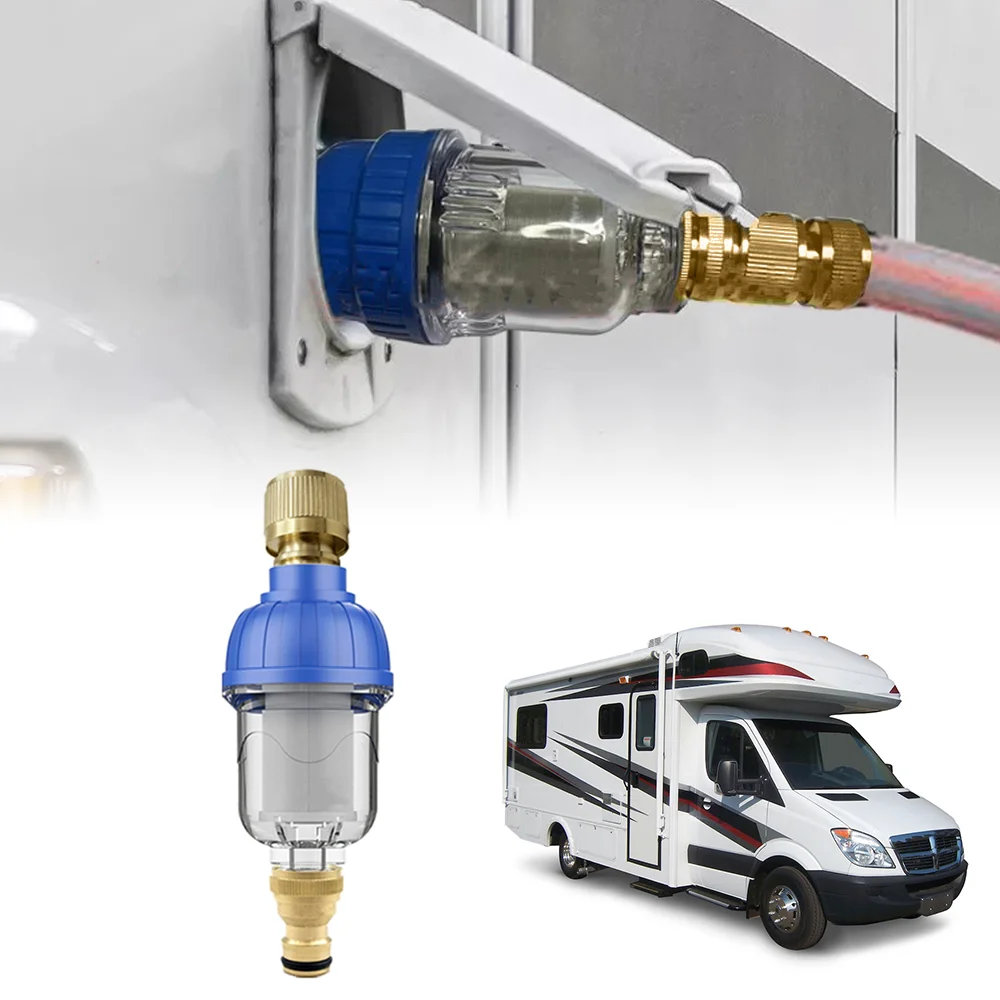 RV Water Tank Filling Pre-Filter Water Filter Stainless Steel With Brass Joint For Motorhome Caravan Camper Van Rv Accessories