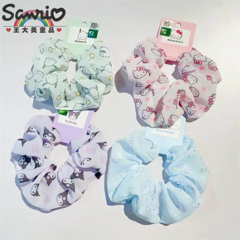 

2024 Sanrio Hair Ring Korean Cartoon Cute Mymelody Kuromi Cinnamoroll Hair Accessories Kawaii Girls Printed Large Intestine Ring