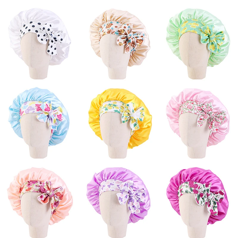 Bohemian Floral Turban Unisex Kids Adjuestable Bonnet Cap Night Sleeping  Hats Elastic Headwrap Bandanas Girls Hair Accessories woolen cap for men