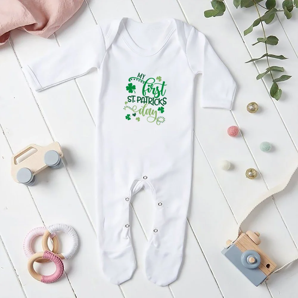 My First St Patricks's Day Baby Sleepsuit Newbron Girl Babygrow Sleepsuit Winter Print Bodysuit St Patricks Day Baby Clothes