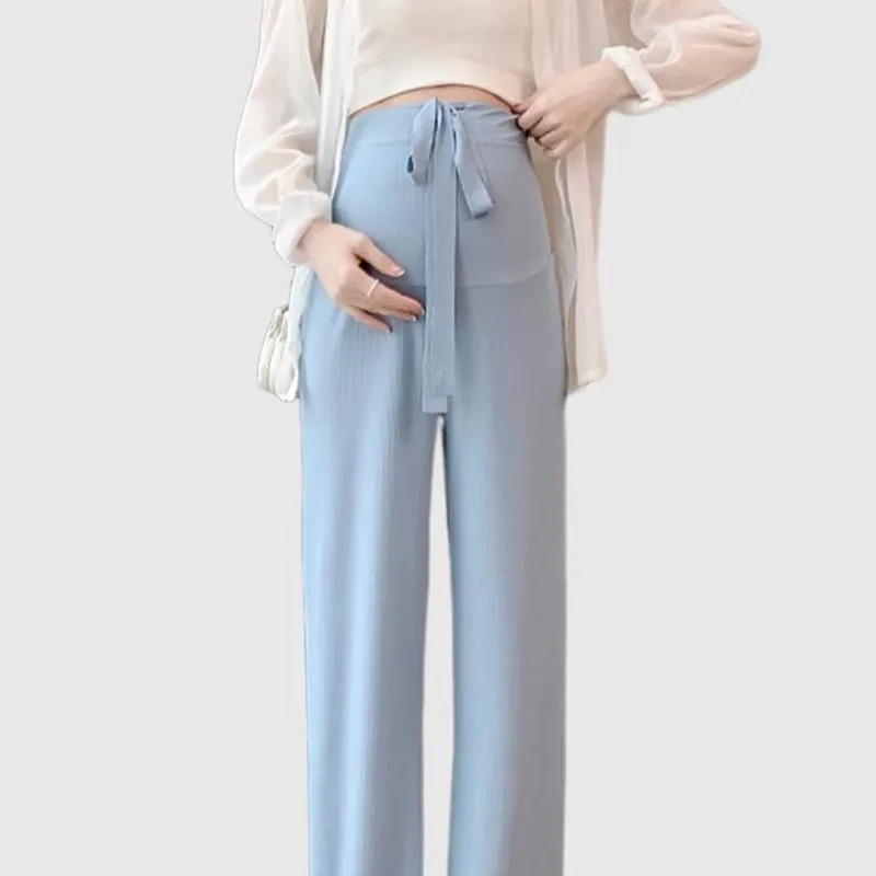 Plus Size Maternity Pant Summer Maternity Ice Silk Pant Summer Maternity Wear Wide-leg Pant Thin Outer Wear Loose Pleated Pant 5