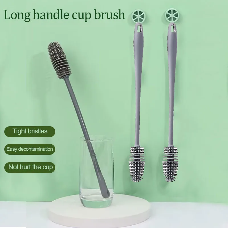 Cleaning Brush Long handle Silicone Cup Brush Non-dead Angle Multi-purpose Baby Bottle Cup Tea Cleaning Stain-free Household