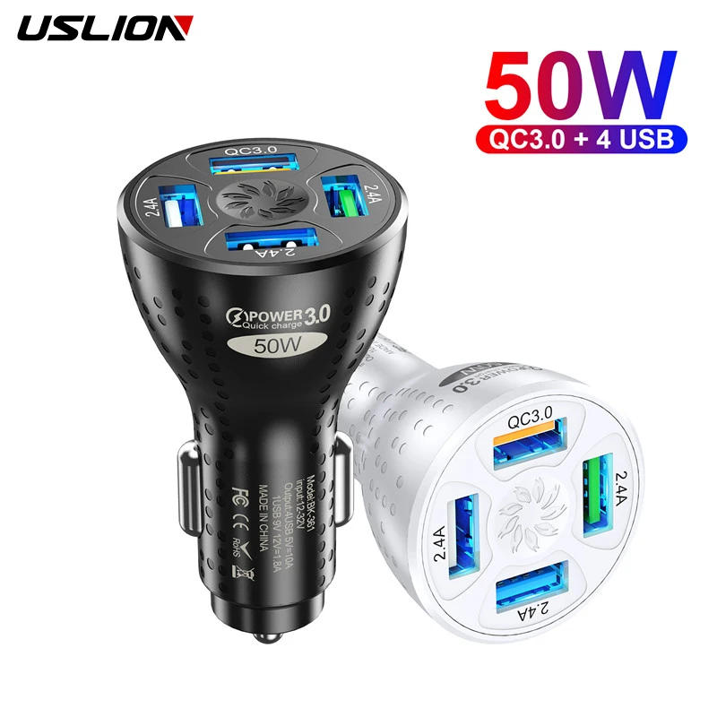 Uslion 50W 10A Caricabatterie Rapido 4 Caricabatteria Da Auto Usb Ricarica Rapida Per Iphone 14 13 Adattatore Per Caricabatterie Per Cellulare Xiaomi 