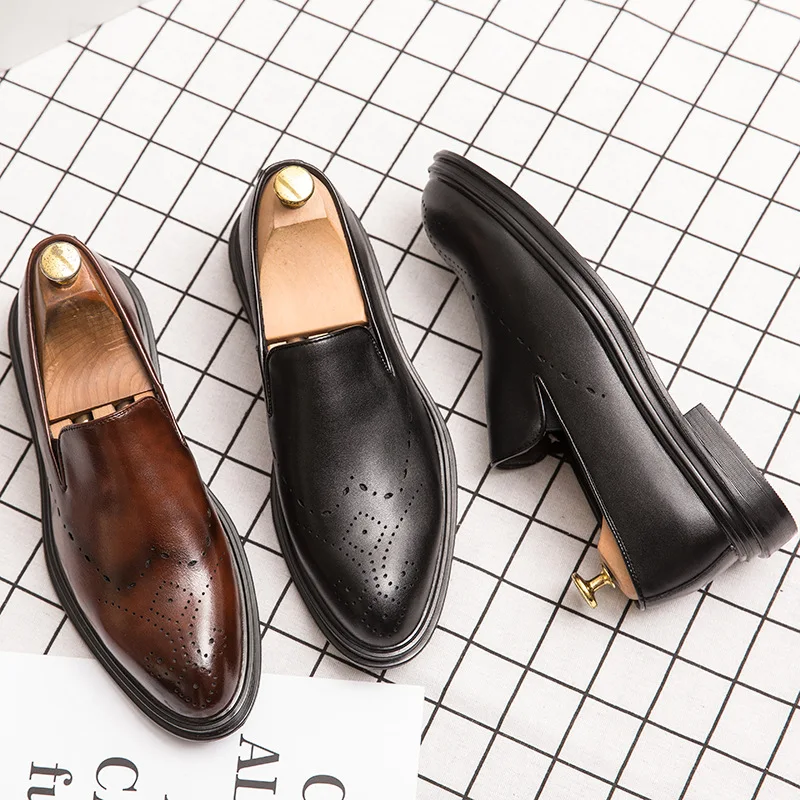 

Men's Leather Shoes Business Formal Wear Spring Genuine Leather England Style Pointed Wedding Groom's Shoes Casual Black Soft En
