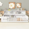 Twin Floor Bed with Bedside Bookcase,Shelves,Guardrails,White 1