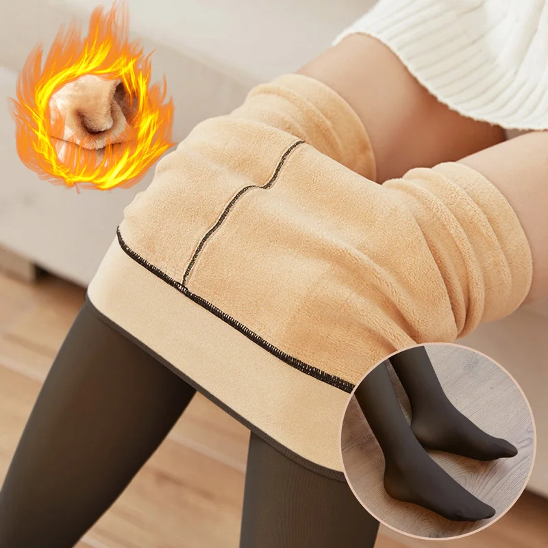 Description Picture 4 of item2022 Winter Woman Pantyhose Translucent Wool Sock Pants Winter Stocking Fleece Lined Tights Thermal Pants Legging Fake Pantyhose