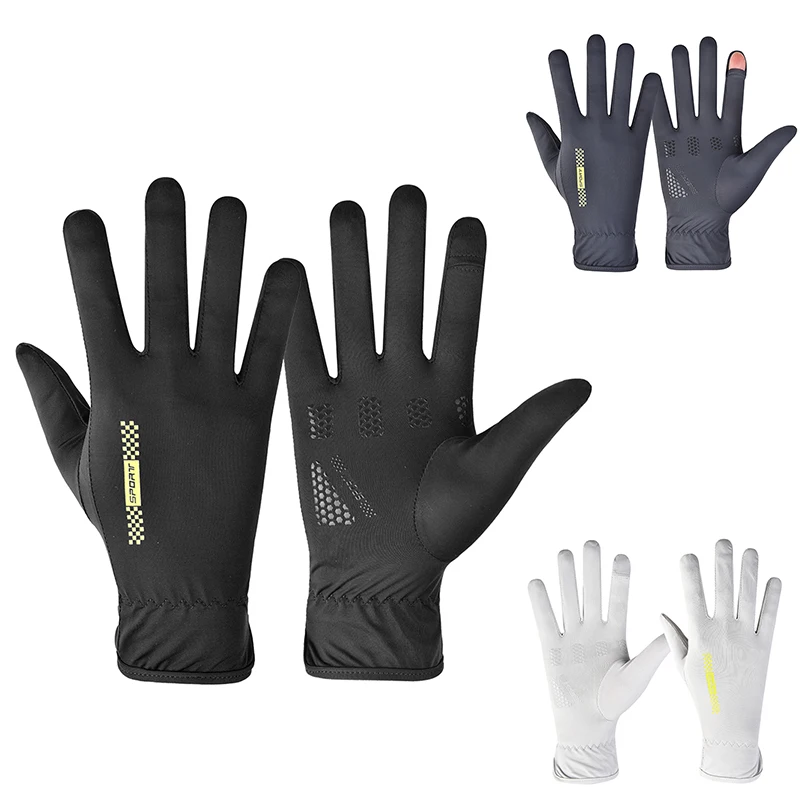 

Summer Thin Breathable Sunscreen Ice Silk Gloves Men's Fingerless Flip Non-Slip Cycling Sports Run Quick-Drying Bicycle Gloves