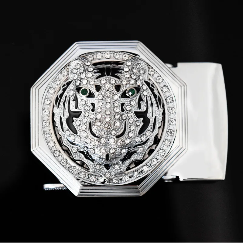 Men Automatic Alloy Leather Belt Buckle Head Is Set With Diamonds To Run  The Bull's Head New Rotating Hollow Without Belt Buckle