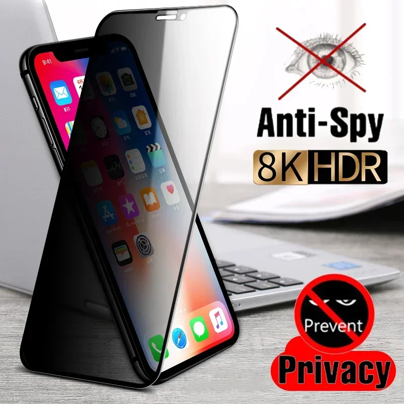 Full Cover Privacy Screen Protector 11 12 13 14 15 Pro Max 8 Plus Best 8K Anti-spy Glass For IPhone 16 PRO XR XS MAX_voghion.com