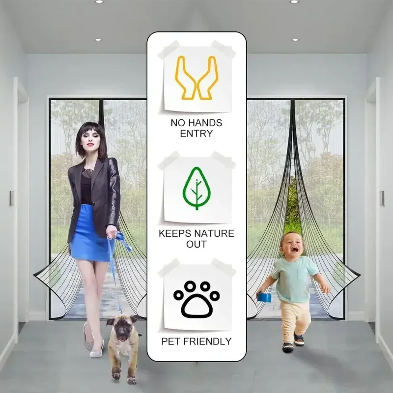 magnetic screen door curtain Heavy Duty Magnetic Screen Door Mesh Curtain Mosquito Net Bug Hands Free Partition Mute Striped Door Curtain Bedroom Ventilation