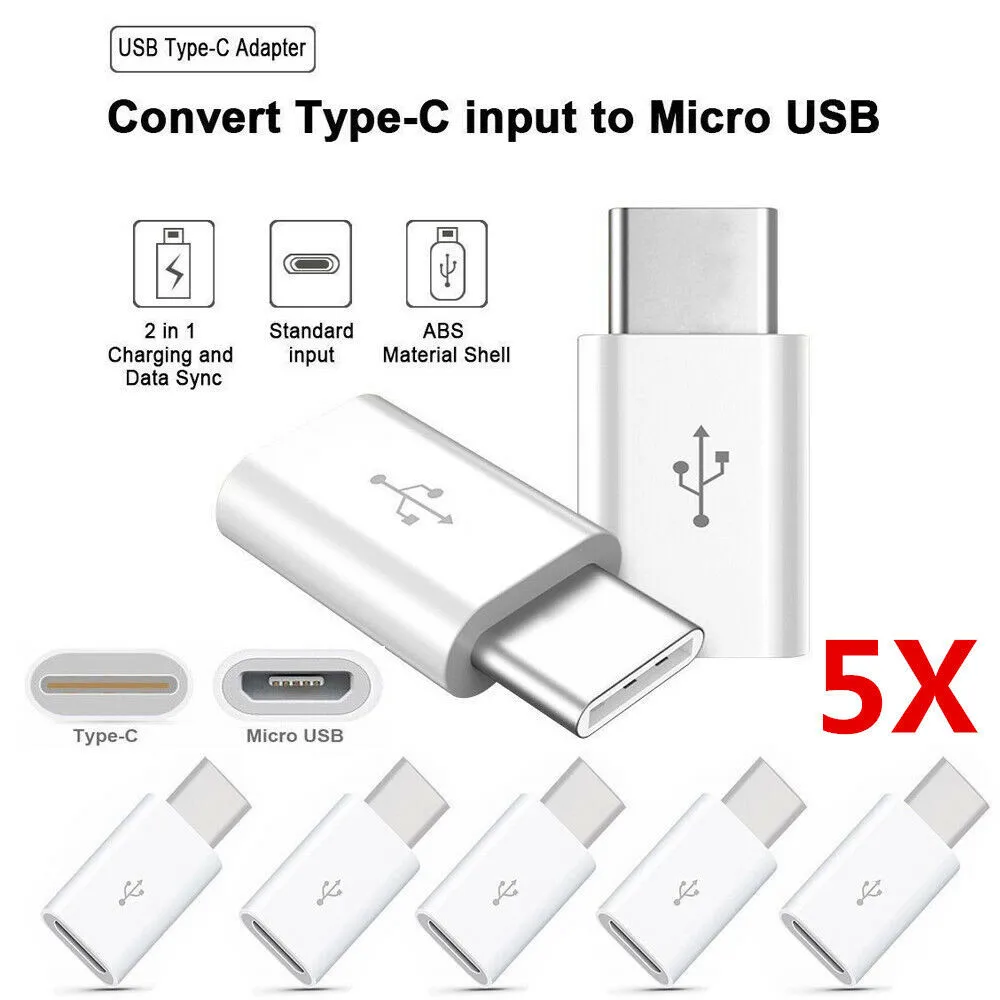 5PCNewMicroUSBFemaleToTypeCMaleAdapterConverterMicroBTo