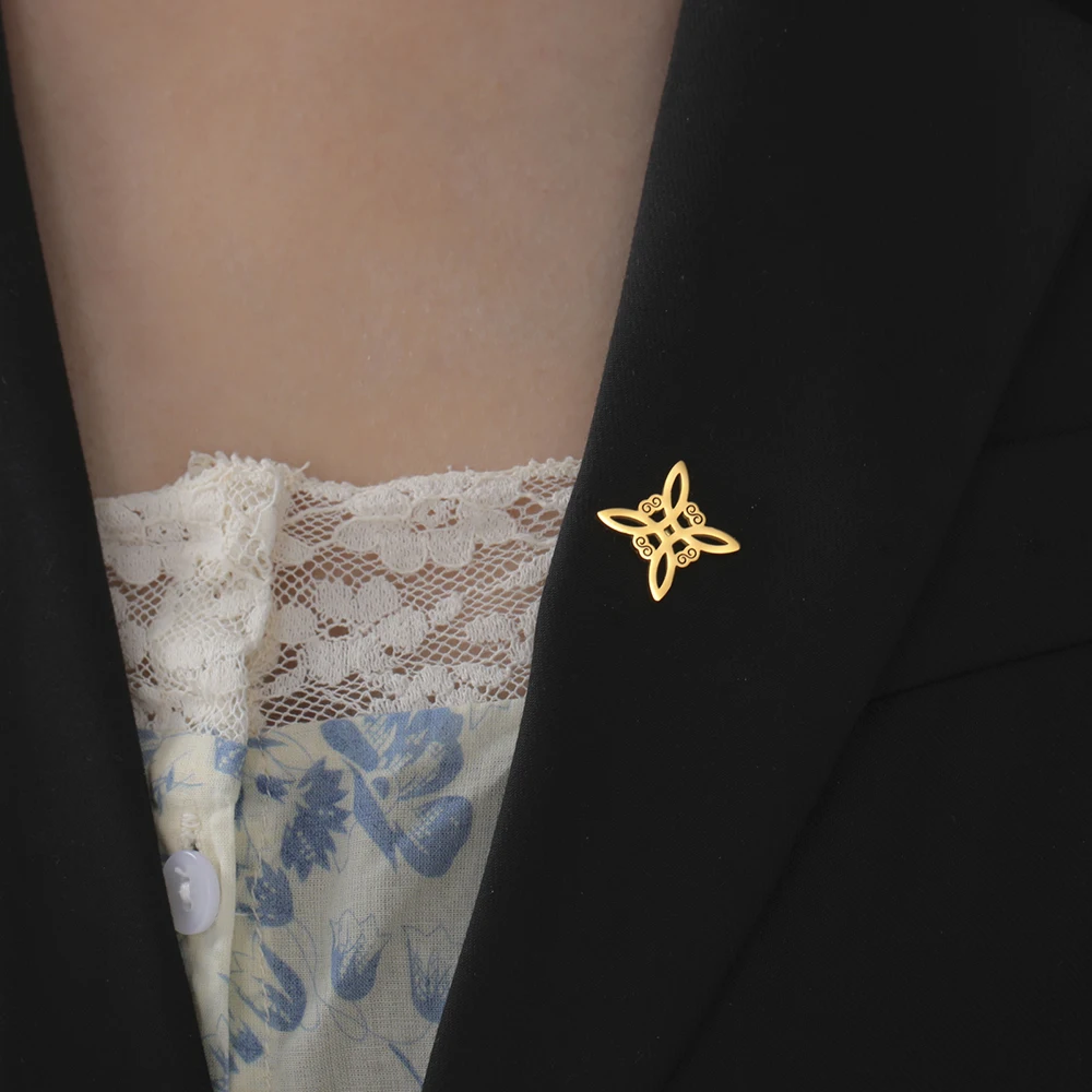 Dawapara Hexenknoten-Brosche, Pins, Celtics Trinity-Knoten, Triquetra-Symbol, viel Glück, heilige Geometrie, Wicca-Schmuck, Edelstahl – Detail 6