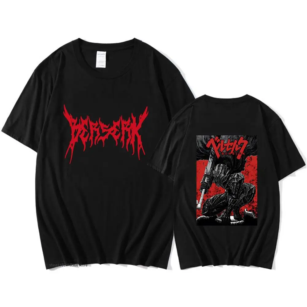 

Berserk Guts Shirt Manga Gothic Tshirts Anime Swordsman Tees Harajuku 100% Cotton Mens Clothing Short Sleeve Streetwear Women