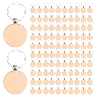 100Pieces Wooden Keychain Blanks Bulk Round Wood Engraving Blanks Unfinished Wooden Key Ring Key Tag B 1