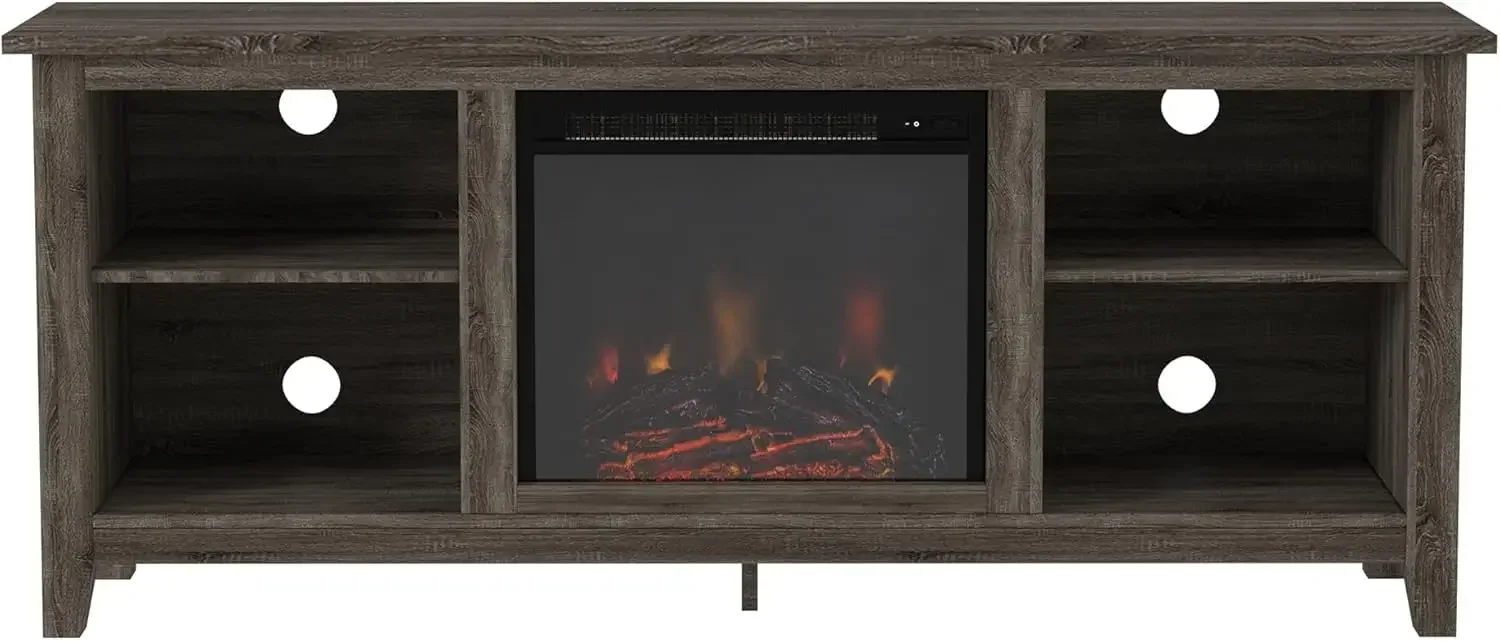 Wren Classic 4 Cubby Fireplace TV Stand for TVs up to 65 Inches, 58 Inch, Charcoal 3