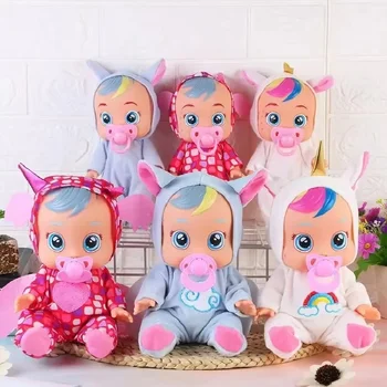 8inch 3D Weeping Babies Unicorn Baby Simulation Baby Crying Doll Creative Cute Doll For Girl Reborn Baby Vinyl Christmas Gift
