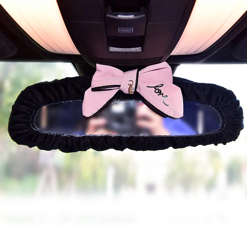 Diamond Bowknot Car Interior Rear View Mirror Cover Auto Rearview Mirror Elastic Sleeve Case Decoration Accessories For Girls