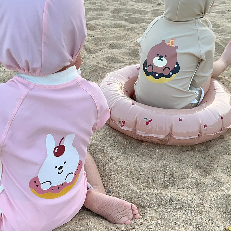 Kids swimsuits Korean Style New Children Girls Boys Swimsuit One Piece Long Sleeve Sunscreen Swimwear Infant Swimming Clothing