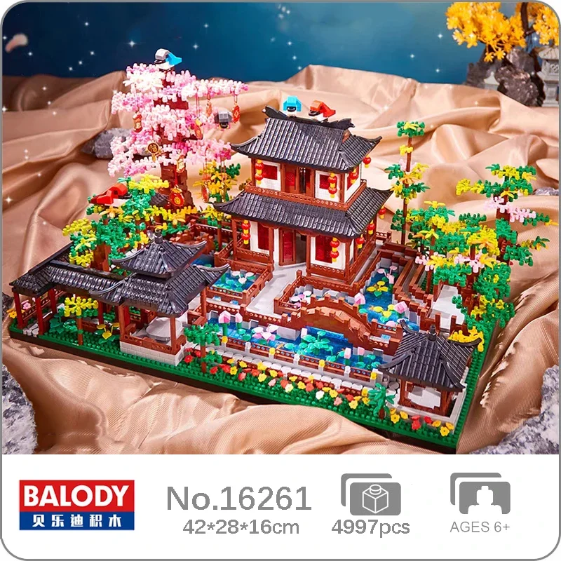 Balody 16261 World Architecture Courtyard Pavilion House Lotus Garden Bridge Tree Mini Diamond Blocks Mattoni Building Toy No Box