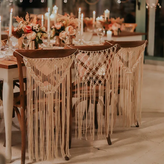 1 Pár Makrame Esküvői Szék Hátsó Gobelin Dekoráció Mr. És Mrs. Kézzel Szőtt Pázsit Szabadtéri Vissza Haing Mini Kárpit - Image 2