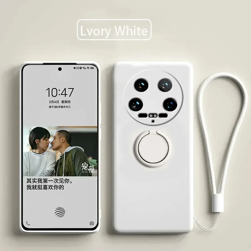 Liquid Silicone Ring Stand Phone Case with Lanyard and Magnetic Soft TPU Cover