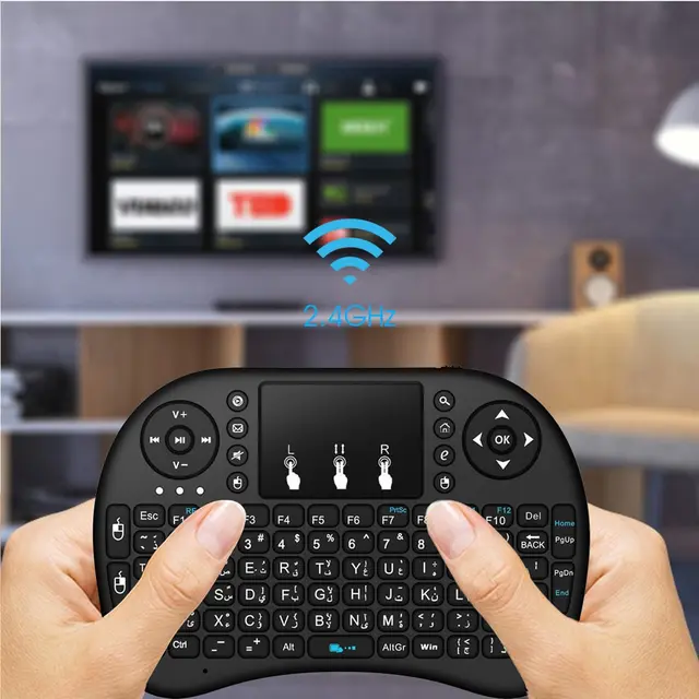 I8 Backlit Mini Wireless Keyboard English Russian French Spanish Portuguese 2.4G Air Mouse Remote Touchpad for Android TV Box PC 3