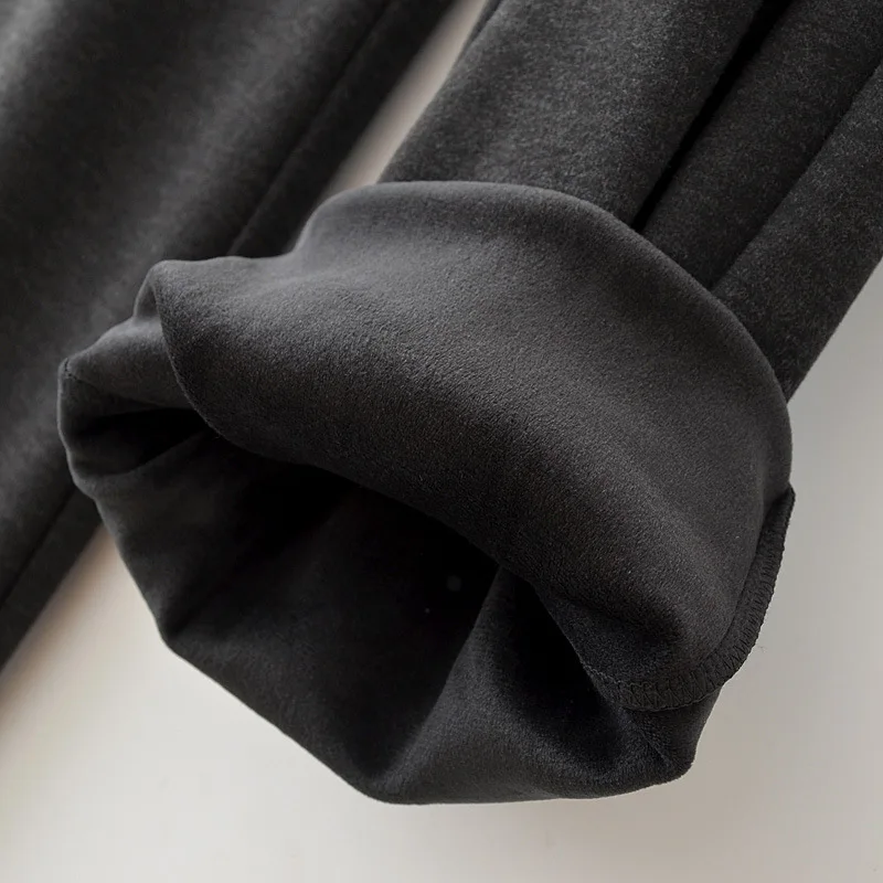 XXXXL Fashion Plus Size Women's Straight Leg Pants New Winter Style Simple Casual Drawstring Elastic Waist Fleece Trousers 905