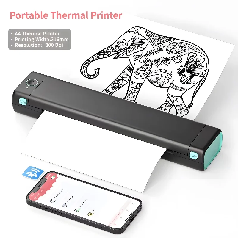 

M08F A4 Paper Portable Thermal Printer 216mm Wireless Bluetooth Printer Compatible With Android iOS Laptop For Travel Office
