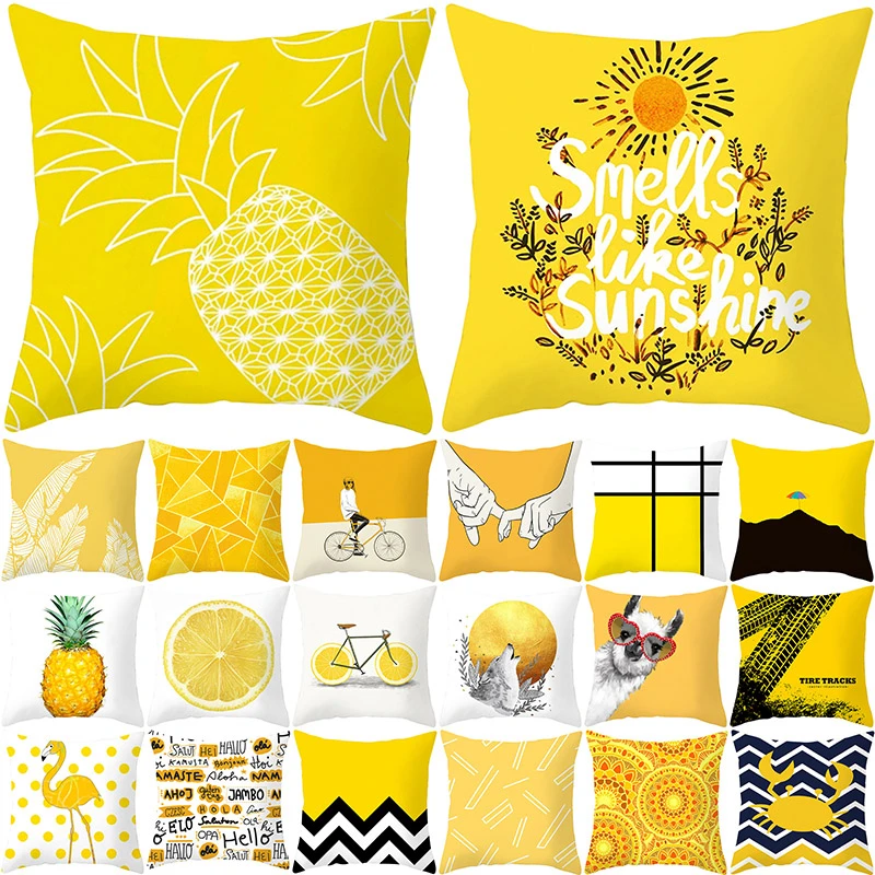 Yellow Black Geometric Pattern Square Cushion Cover Geometry Pillow Case Polyester Throw Pillows Cover For Home Decor 45x45cm