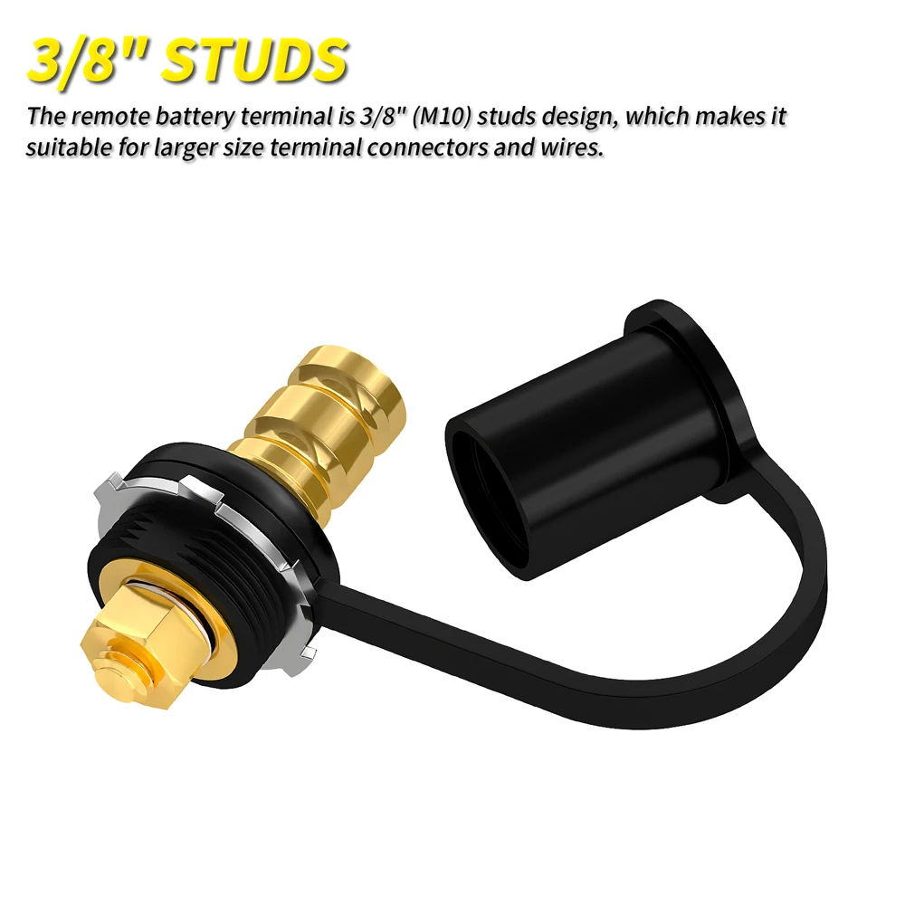 Battery Charger Post 3/8" Stud Remote Battery Terminals with Cap M10 Jump Post for Auto Truck Boat ATV Can-am