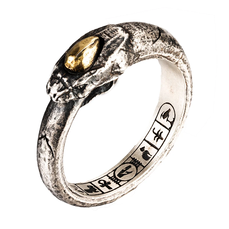 خاتم فضة إسترليني للنساء ، ثعبان أبوبيس في الظلام...