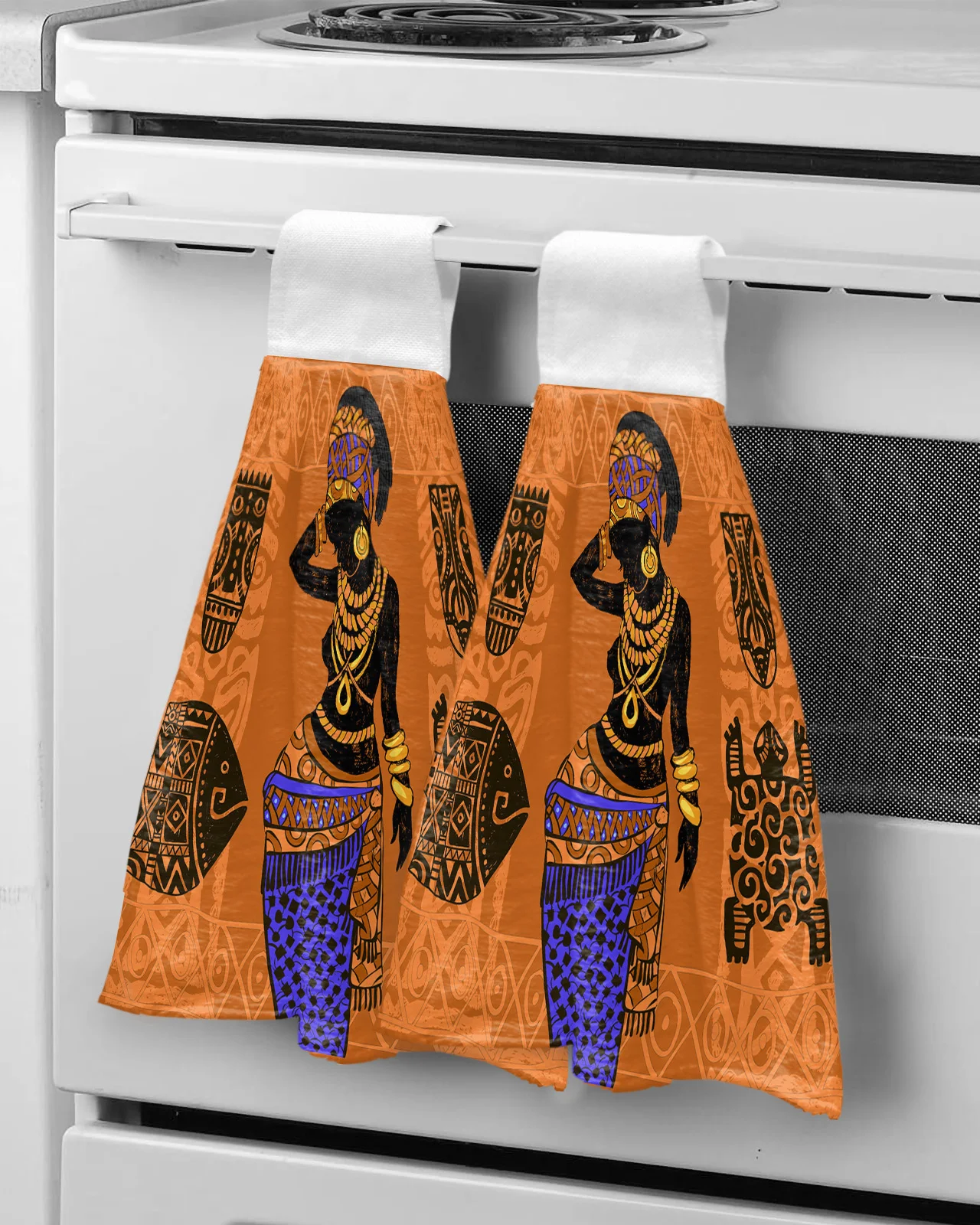 

Ethnic Symbols African Woman Hanging Kitchen Hands Towels Quick Dry Microfiber Cleaning Cloth Soft Towel