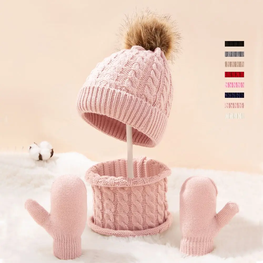 Cotton Winter Hat Scarf Gloves Set for Kids